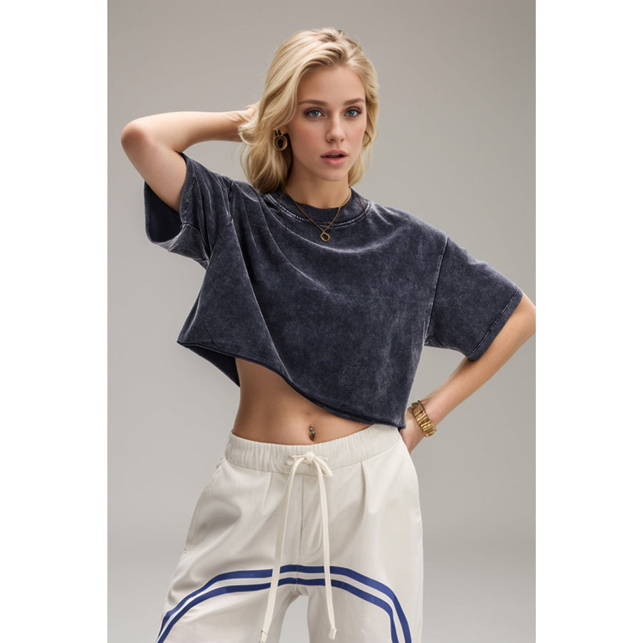 Basic Bae Round Neck Dropped Shoulder Short Sleeve T-Shirt Black / S Apparel and Accessories