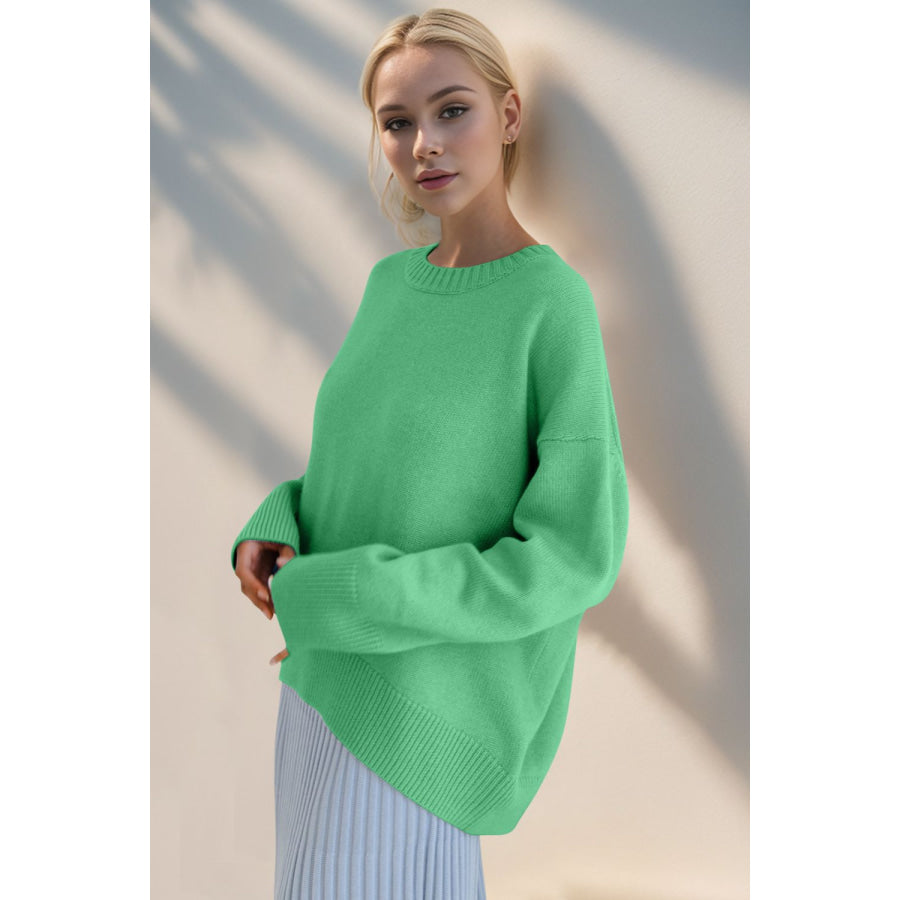 Basic Bae Round Neck Dropped Shoulder Sweater Apparel and Accessories