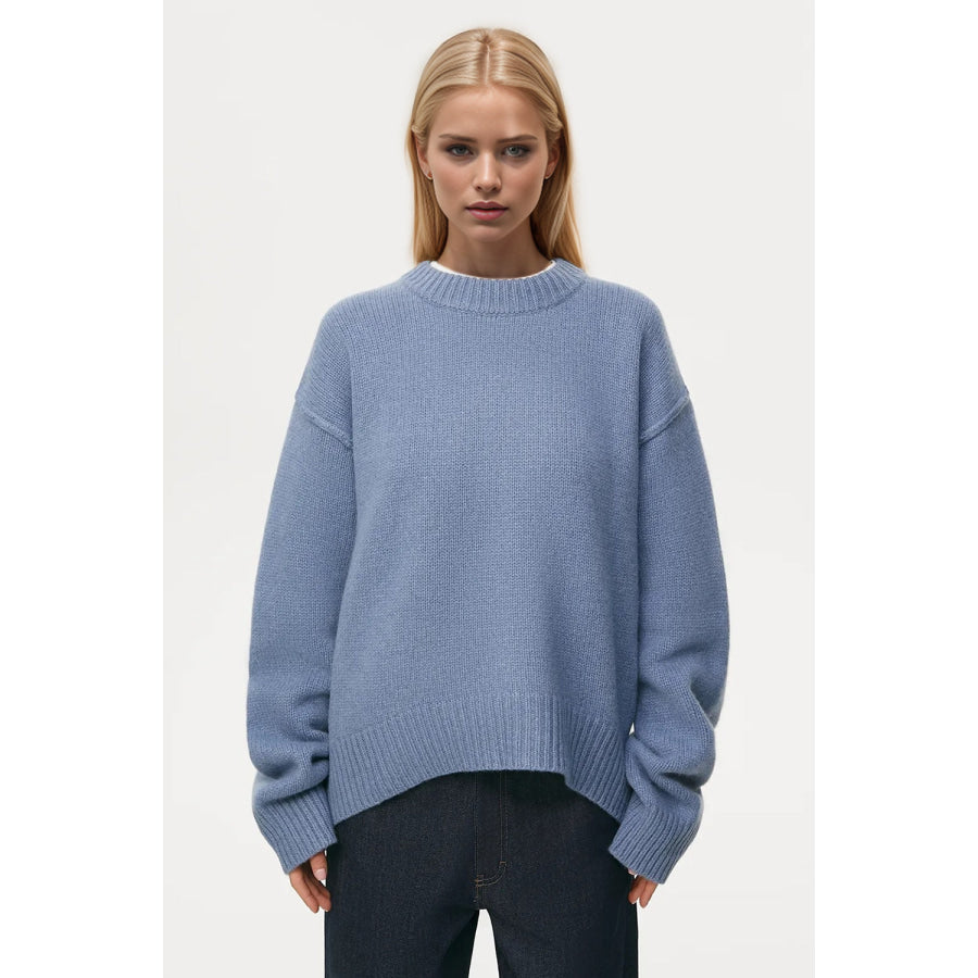 Basic Bae Round Neck Dropped Shoulder Sweater Apparel and Accessories