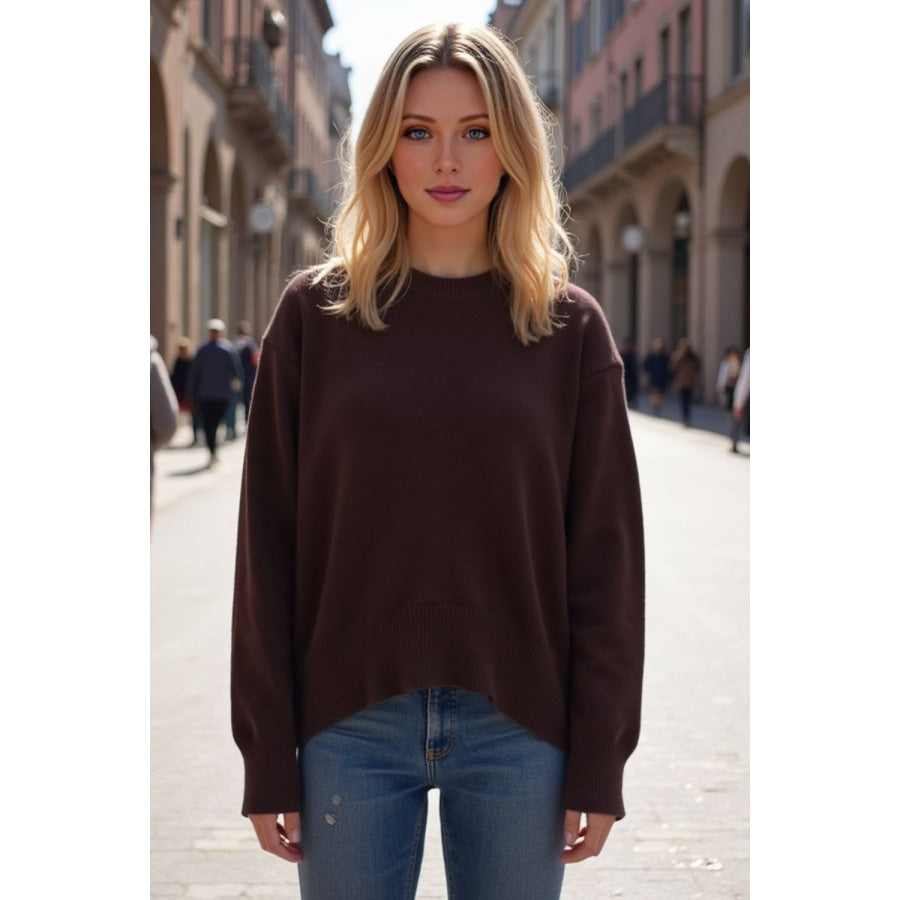 Basic Bae Round Neck Dropped Shoulder Sweater Apparel and Accessories