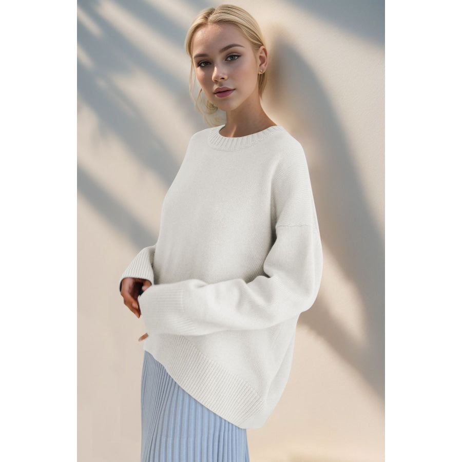 Basic Bae Round Neck Dropped Shoulder Sweater Apparel and Accessories