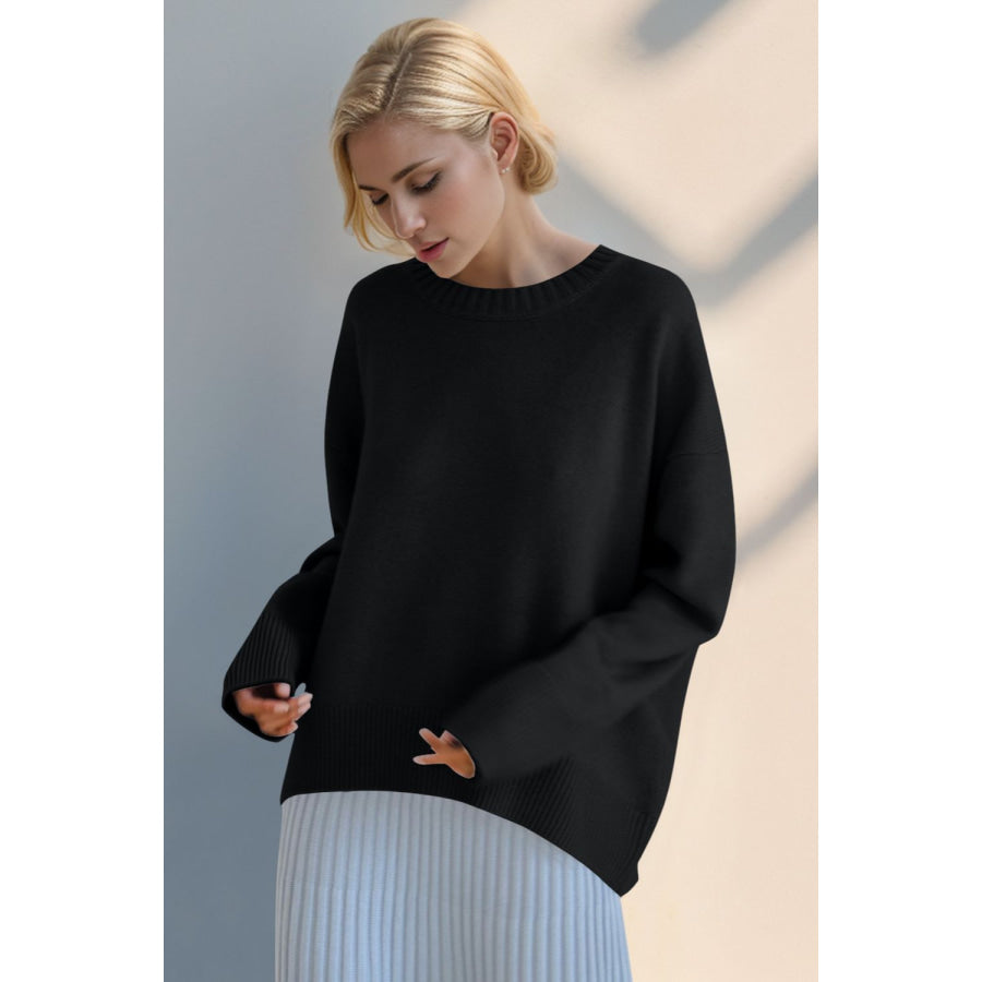 Basic Bae Round Neck Dropped Shoulder Sweater Apparel and Accessories