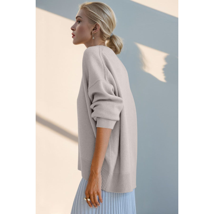 Basic Bae Round Neck Dropped Shoulder Sweater Apparel and Accessories