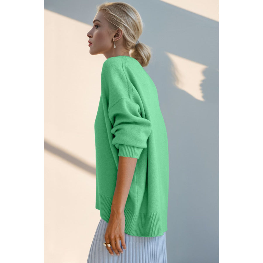 Basic Bae Round Neck Dropped Shoulder Sweater Apparel and Accessories