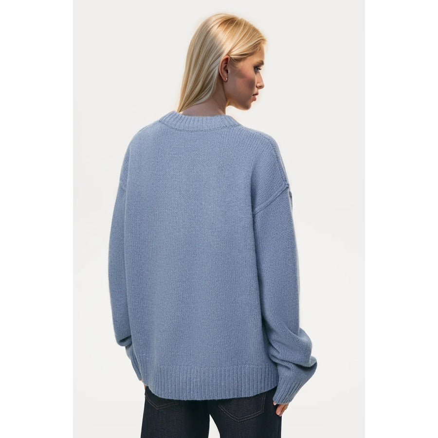 Basic Bae Round Neck Dropped Shoulder Sweater Apparel and Accessories