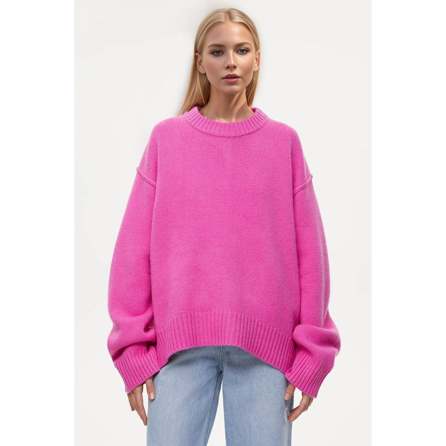 Basic Bae Round Neck Dropped Shoulder Sweater Apparel and Accessories