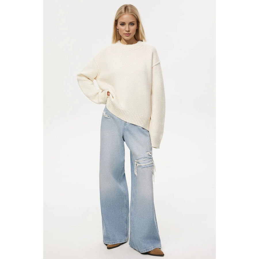 Basic Bae Round Neck Dropped Shoulder Sweater Apparel and Accessories