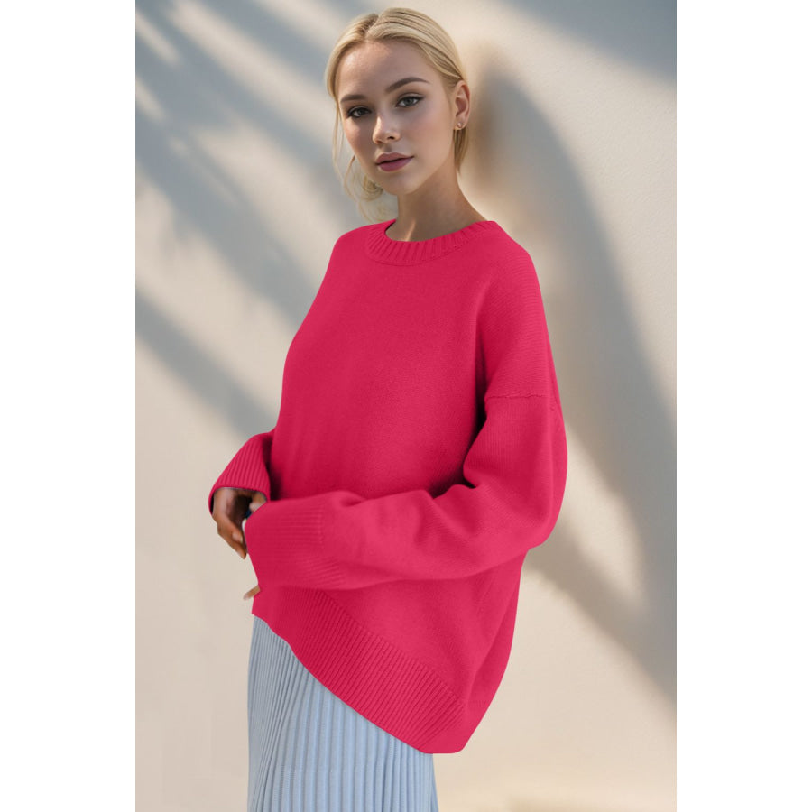 Basic Bae Round Neck Dropped Shoulder Sweater Apparel and Accessories