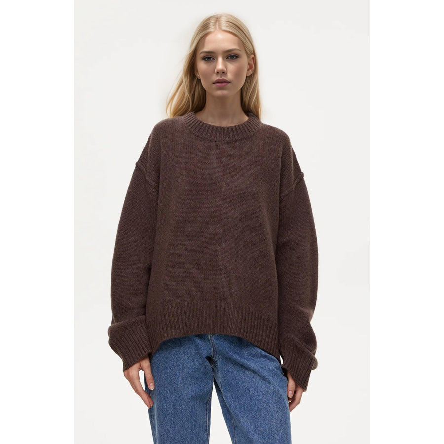 Basic Bae Round Neck Dropped Shoulder Sweater Apparel and Accessories