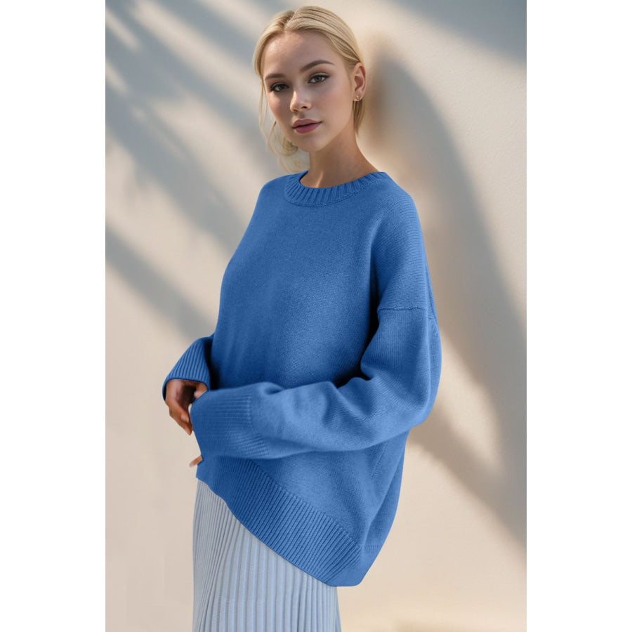 Basic Bae Round Neck Dropped Shoulder Sweater Apparel and Accessories