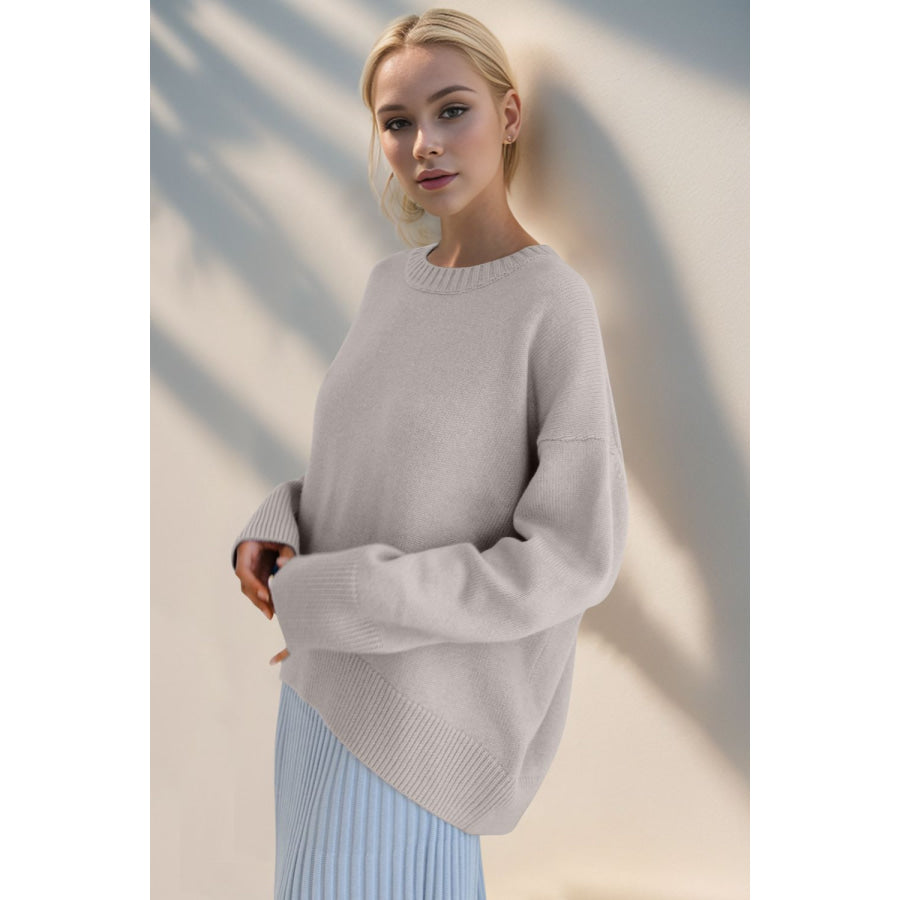 Basic Bae Round Neck Dropped Shoulder Sweater Apparel and Accessories