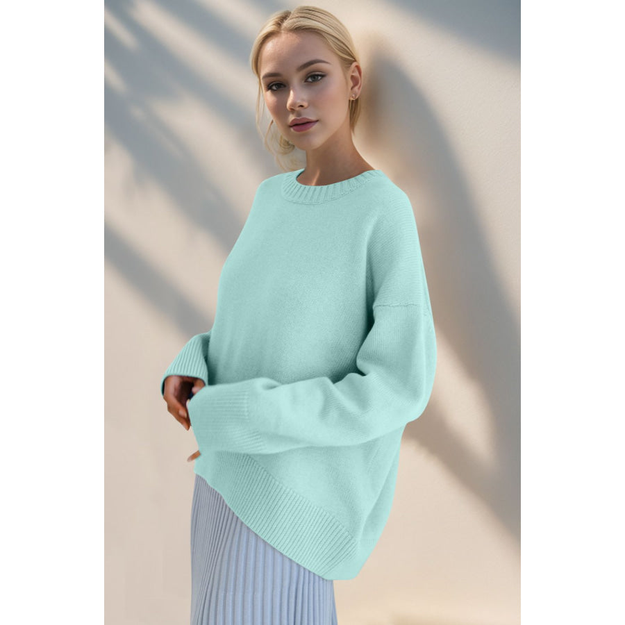 Basic Bae Round Neck Dropped Shoulder Sweater Apparel and Accessories