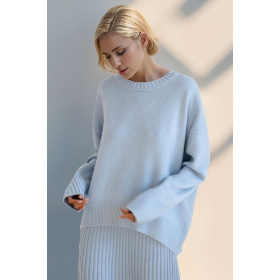 Basic Bae Round Neck Dropped Shoulder Sweater Apparel and Accessories