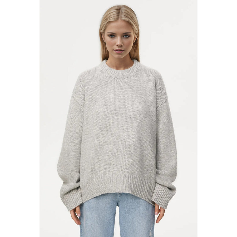 Basic Bae Round Neck Dropped Shoulder Sweater Apparel and Accessories