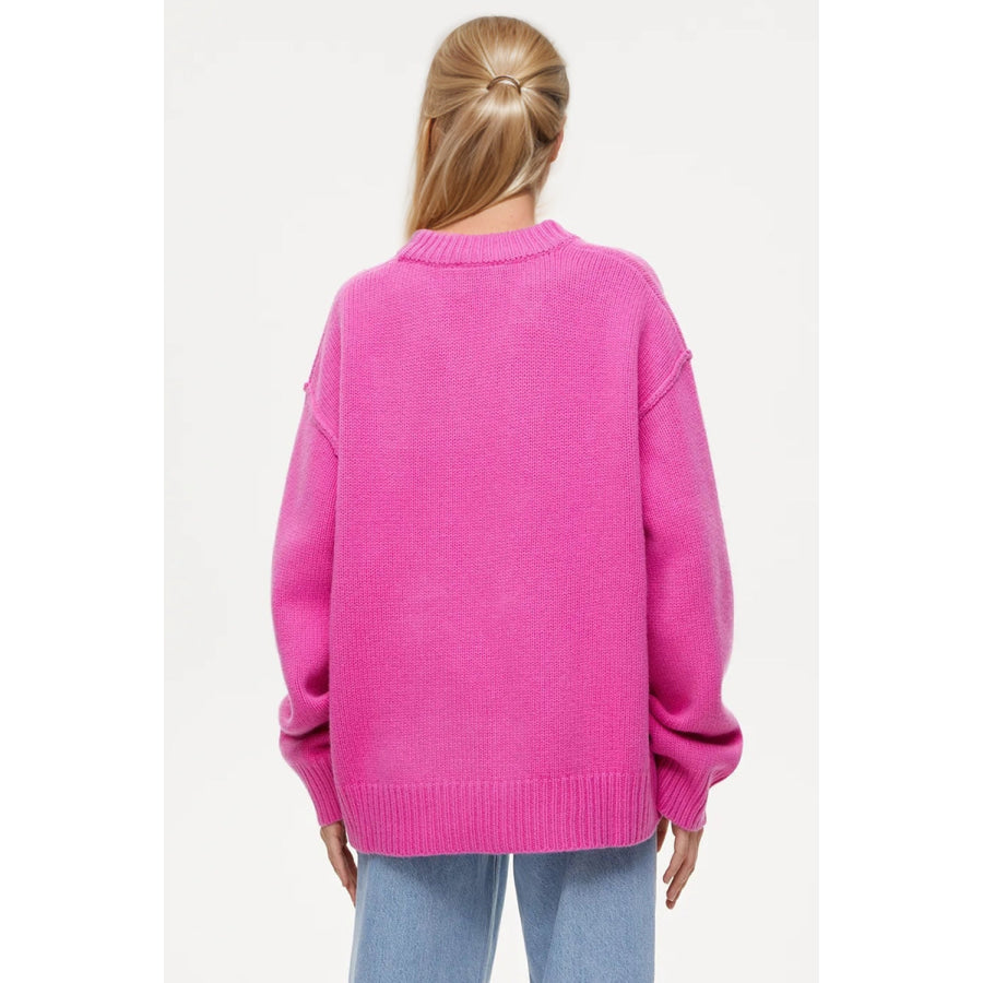 Basic Bae Round Neck Dropped Shoulder Sweater Apparel and Accessories