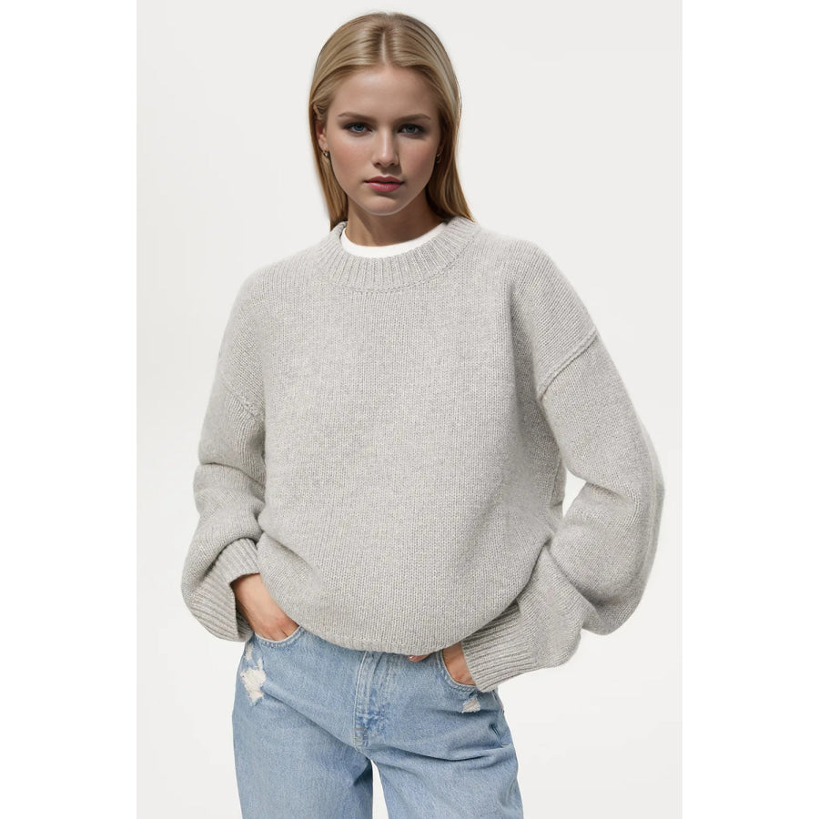 Basic Bae Round Neck Dropped Shoulder Sweater Light Gray / One Size Apparel and Accessories