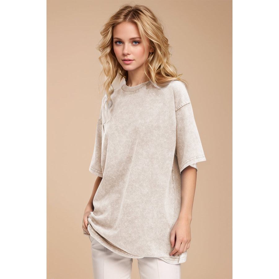 Basic Bae Round Neck Half Sleeve T-Shirt Beige / S Apparel and Accessories