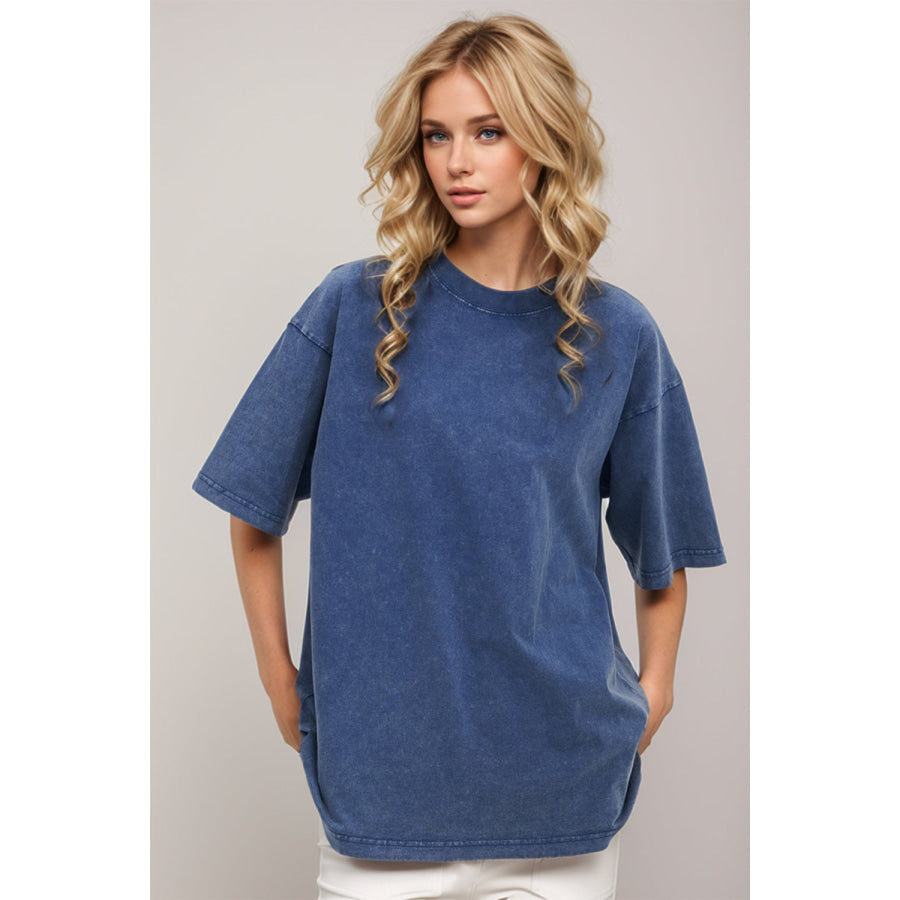 Basic Bae Round Neck Half Sleeve T-Shirt Dusty Blue / S Apparel and Accessories