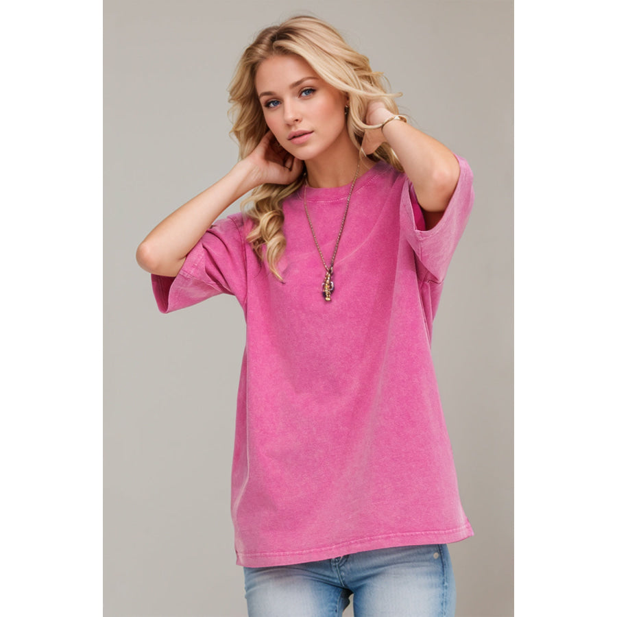 Basic Bae Round Neck Half Sleeve T-Shirt Fuchsia Pink / S Apparel and Accessories