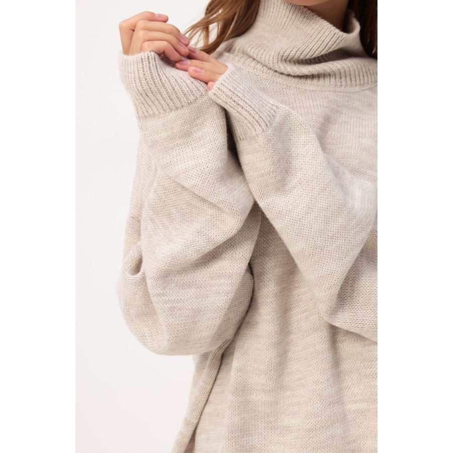 Basic Bae Side Slit Turtleneck Long Sleeve Sweater Apparel and Accessories