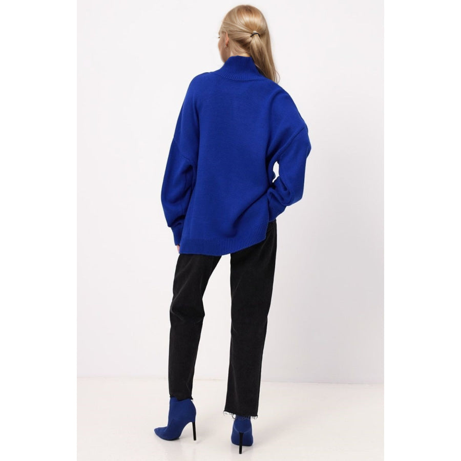 Basic Bae Side Slit Turtleneck Long Sleeve Sweater Apparel and Accessories