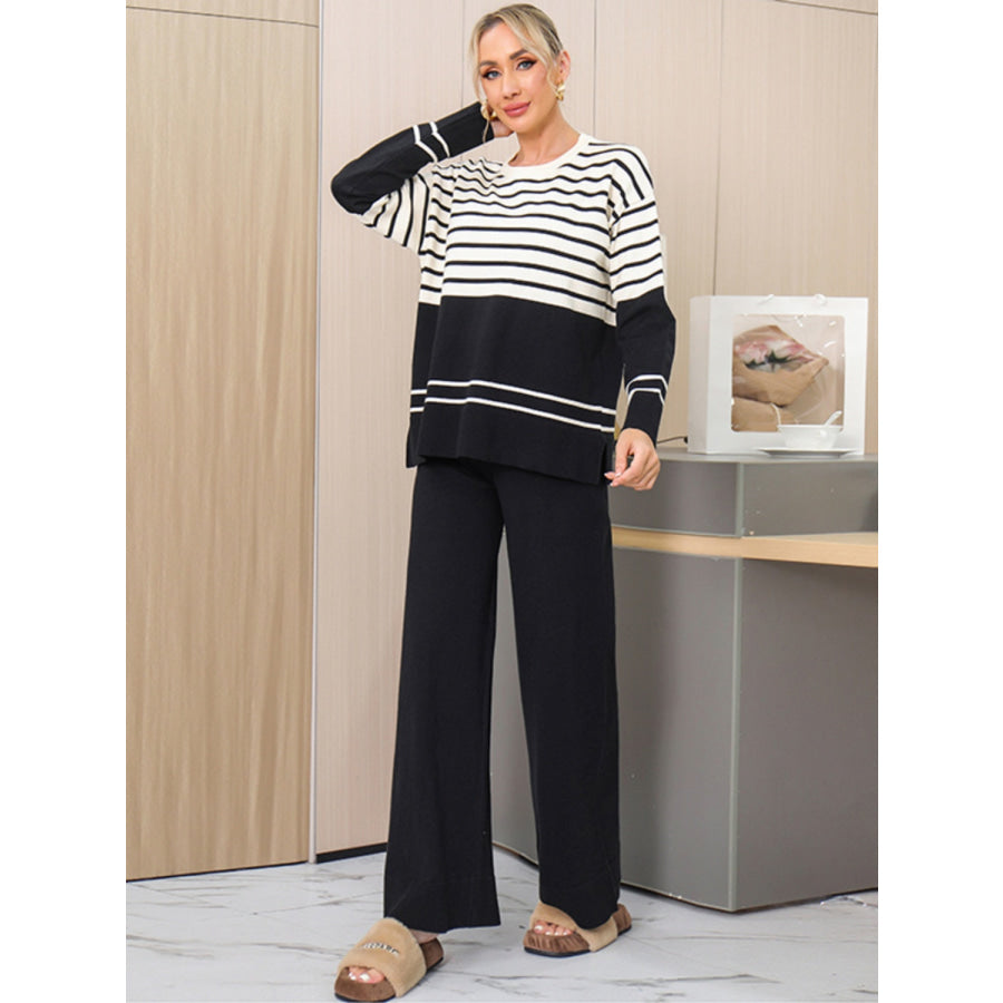 Basic Bae Striped Round Neck Long Sleeve Top and Pants Sweater Set Apparel and Accessories