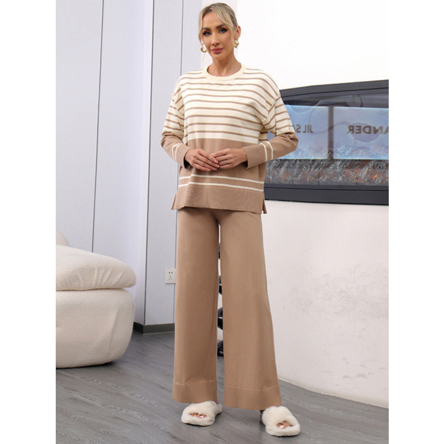 Basic Bae Striped Round Neck Long Sleeve Top and Pants Sweater Set Apparel and Accessories