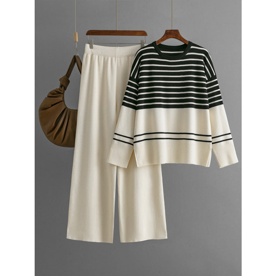 Basic Bae Striped Round Neck Long Sleeve Top and Pants Sweater Set Apparel and Accessories