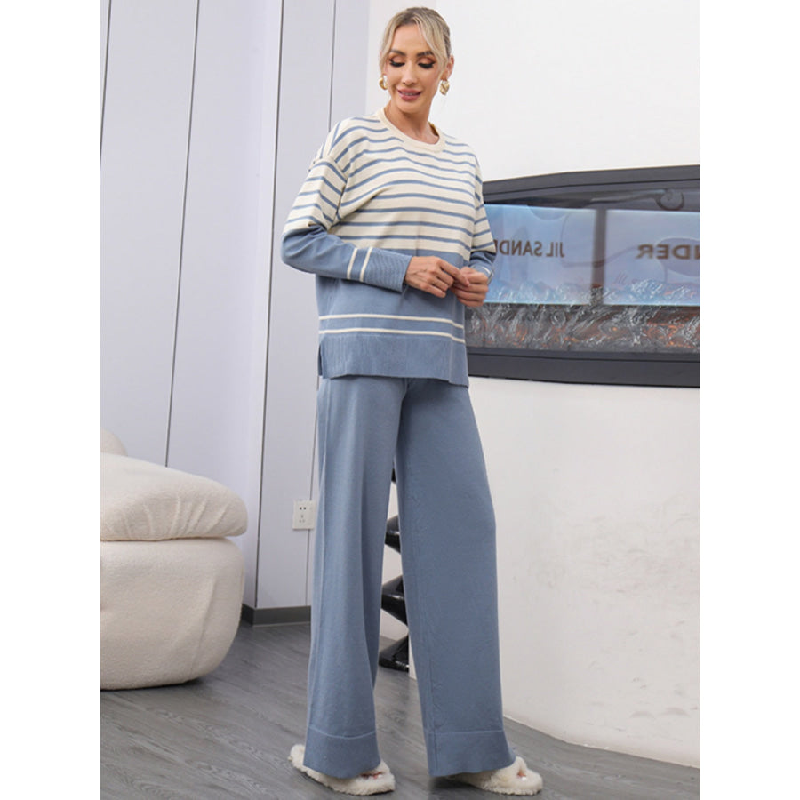 Basic Bae Striped Round Neck Long Sleeve Top and Pants Sweater Set Apparel and Accessories