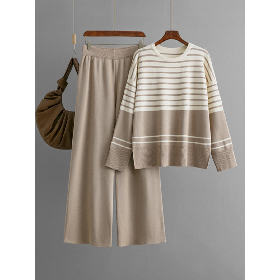 Basic Bae Striped Round Neck Long Sleeve Top and Pants Sweater Set Apparel and Accessories