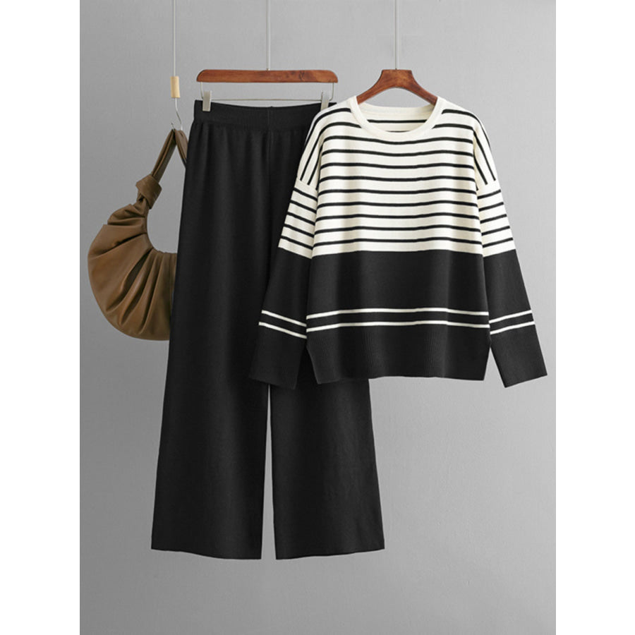 Basic Bae Striped Round Neck Long Sleeve Top and Pants Sweater Set Apparel and Accessories