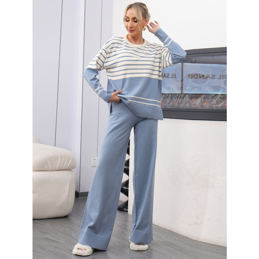 Basic Bae Striped Round Neck Long Sleeve Top and Pants Sweater Set Apparel and Accessories