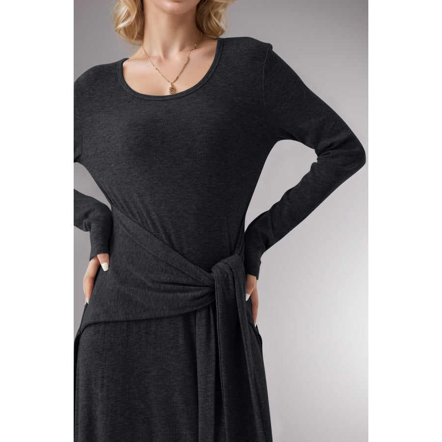 Basic Bae Tied Scoop Neck Long Sleeve Maxi Dress Apparel and Accessories