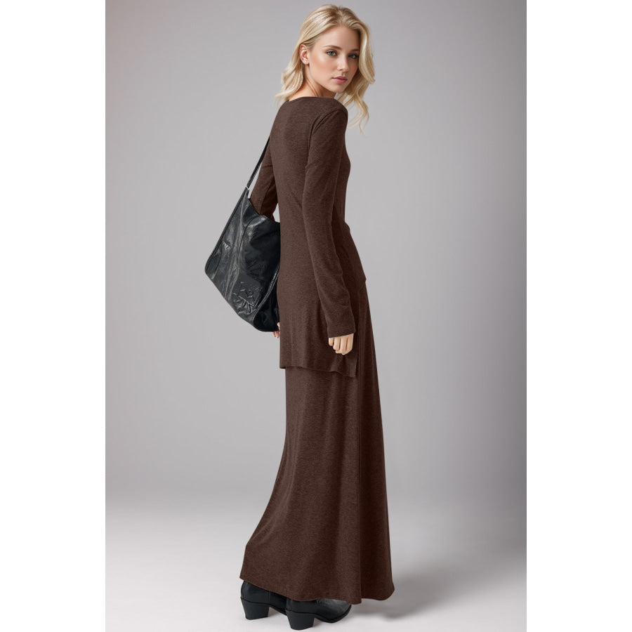 Basic Bae Tied Scoop Neck Long Sleeve Maxi Dress Dark Brown / S Apparel and Accessories