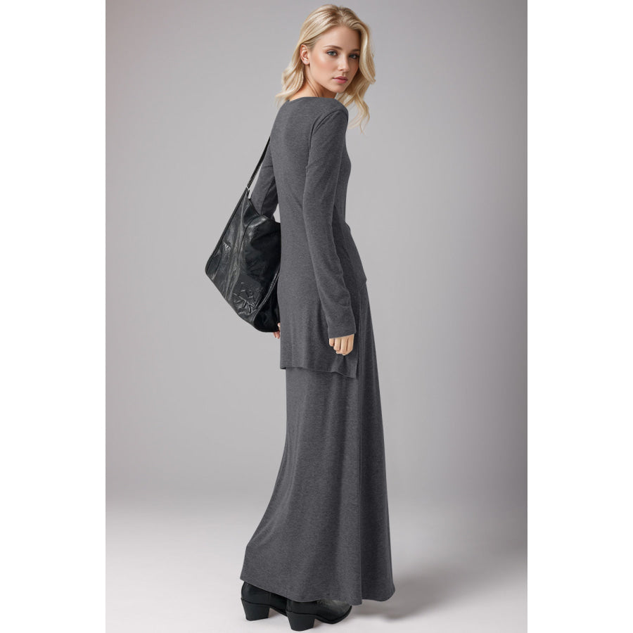 Basic Bae Tied Scoop Neck Long Sleeve Maxi Dress Dark Gray / S Apparel and Accessories