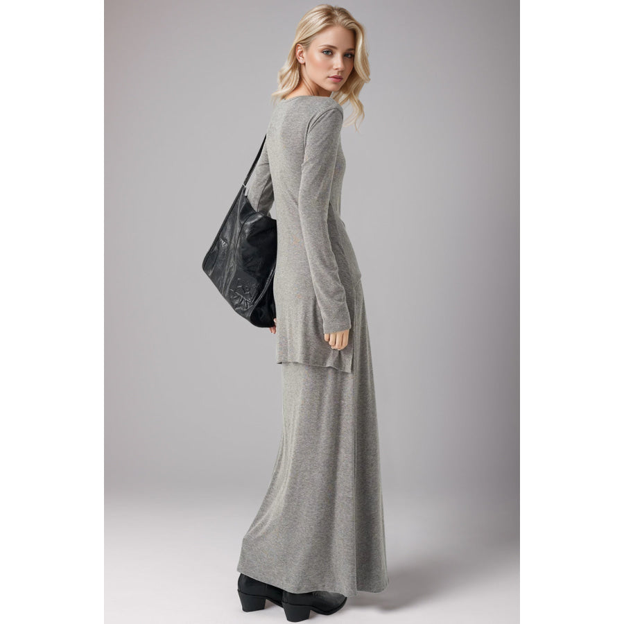 Basic Bae Tied Scoop Neck Long Sleeve Maxi Dress Gray / S Apparel and Accessories