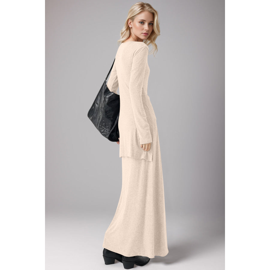 Basic Bae Tied Scoop Neck Long Sleeve Maxi Dress Tan / S Apparel and Accessories