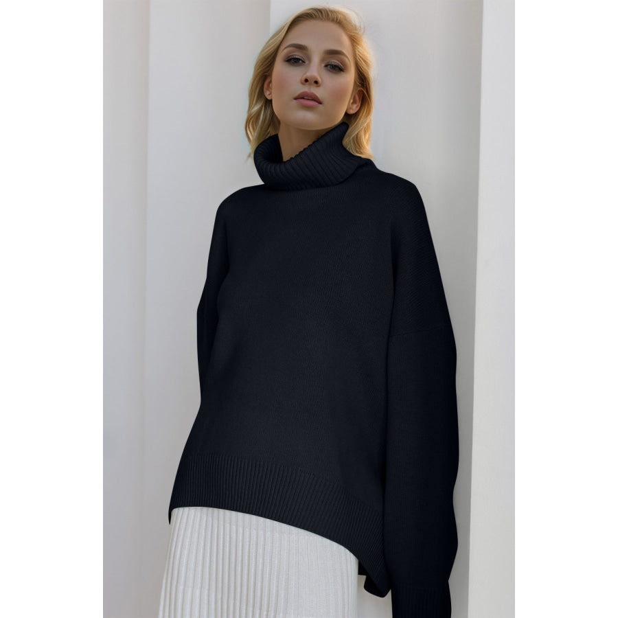 Basic Bae Turtleneck Dropped Shoulder Long Sleeve Sweater Apparel and Accessories