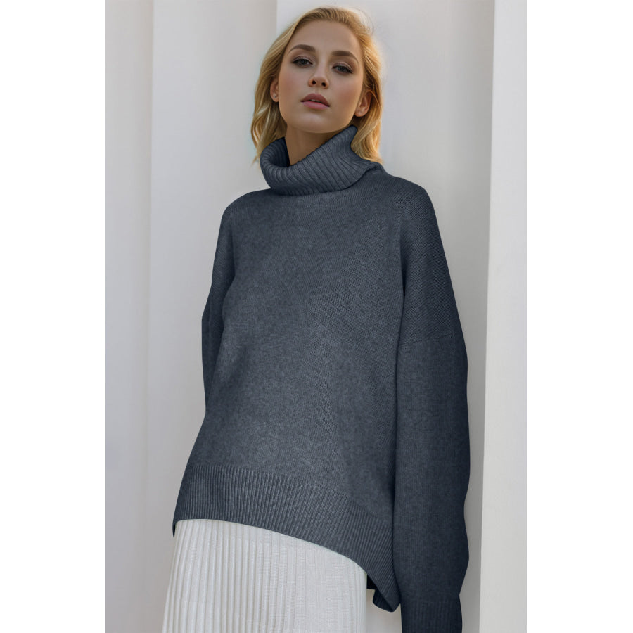 Basic Bae Turtleneck Dropped Shoulder Long Sleeve Sweater Apparel and Accessories