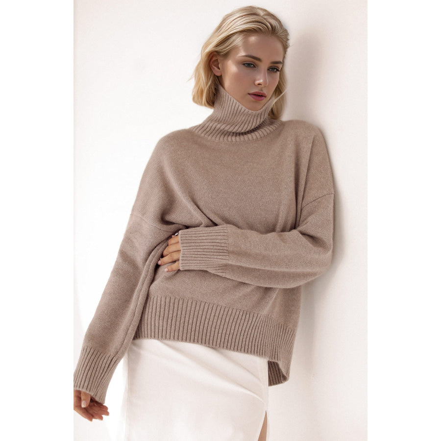 Basic Bae Turtleneck Dropped Shoulder Long Sleeve Sweater Apparel and Accessories