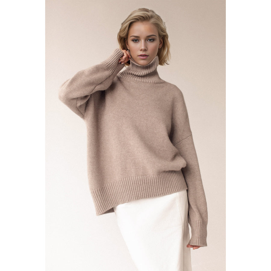 Basic Bae Turtleneck Dropped Shoulder Long Sleeve Sweater Apparel and Accessories