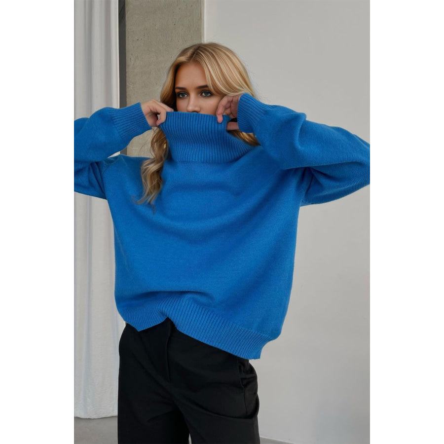 Basic Bae Turtleneck Dropped Shoulder Long Sleeve Sweater Apparel and Accessories