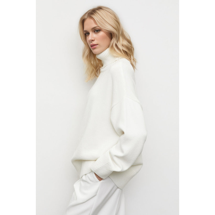 Basic Bae Turtleneck Dropped Shoulder Long Sleeve Sweater Apparel and Accessories