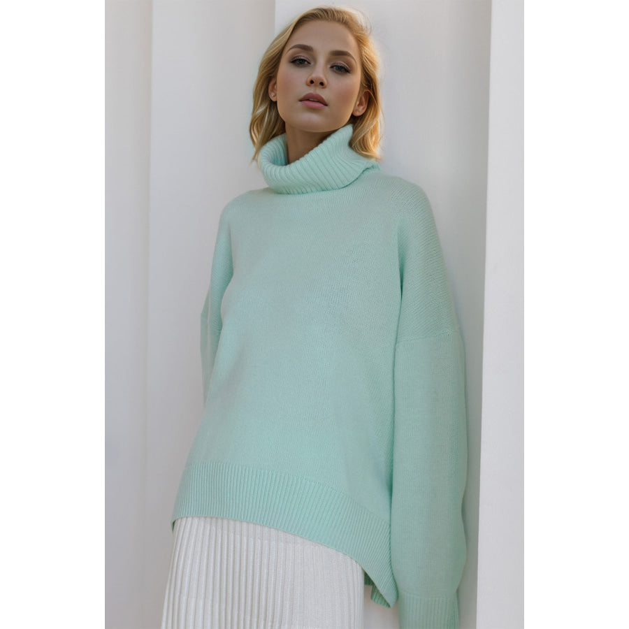 Basic Bae Turtleneck Dropped Shoulder Long Sleeve Sweater Apparel and Accessories