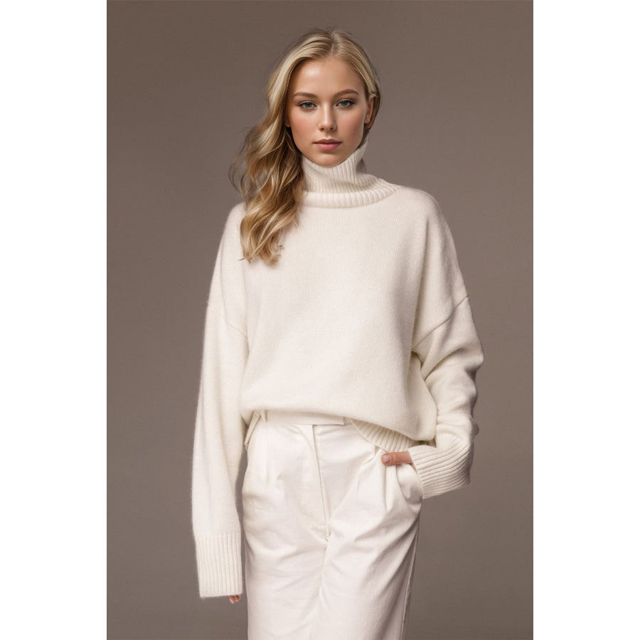 Basic Bae Turtleneck Dropped Shoulder Long Sleeve Sweater Apparel and Accessories