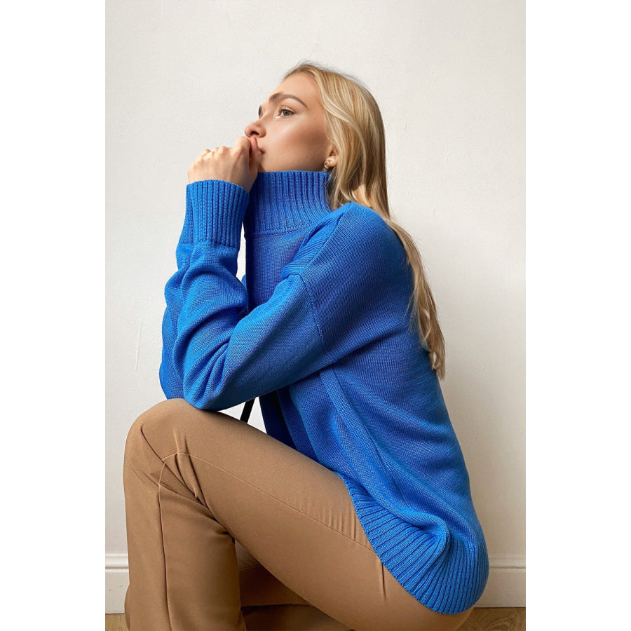 Basic Bae Turtleneck Dropped Shoulder Long Sleeve Sweater Apparel and Accessories