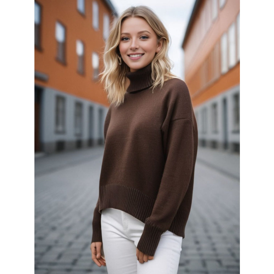 Basic Bae Turtleneck Dropped Shoulder Long Sleeve Sweater Apparel and Accessories