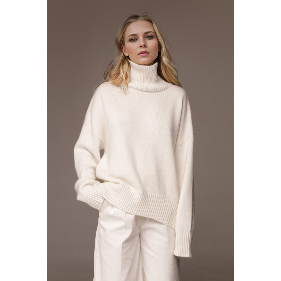 Basic Bae Turtleneck Dropped Shoulder Long Sleeve Sweater Apparel and Accessories