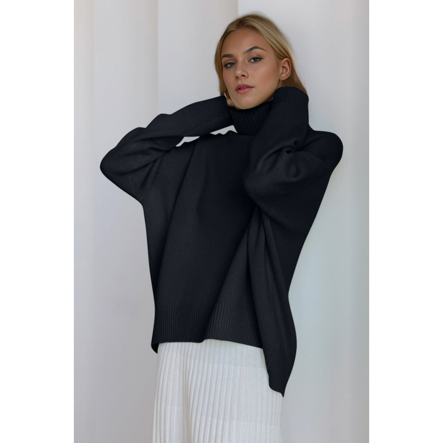 Basic Bae Turtleneck Dropped Shoulder Long Sleeve Sweater Black / One Size Apparel and Accessories