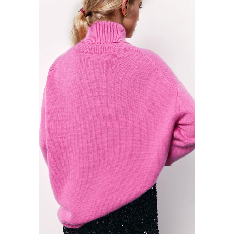 Basic Bae Turtleneck Long Sleeve Dropped Shoulder Sweater Apparel and Accessories